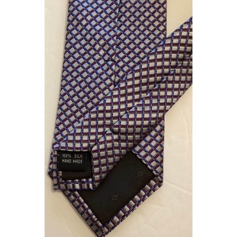 Bruno Piattelli Roma Purple Blue Patterned 100%‎ Silk Handmade Men’s Tie - Picture 6 of 6